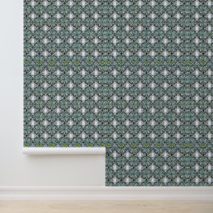 Stained Glass Floral Pattern with Green and Blue Wallpaper