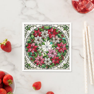 Stained Glass Floral Poinsettia Wreath Decoupage Napkin