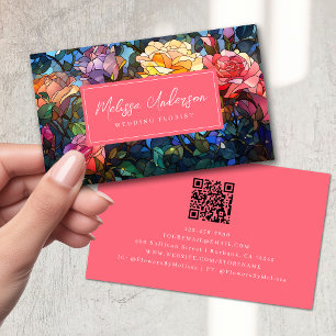 Stained Glass Floral Roses QR Code Business Card