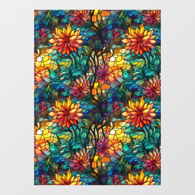 Stained Glass Floral Seamless Pattern Window Cling (Sheet)