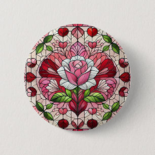 Stained glass floral Valentine's day 6 Cm Round Badge
