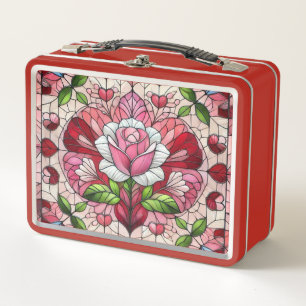 Stained glass floral Valentine's day Metal Lunch Box
