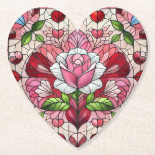 Stained glass floral Valentine's day Paper Coaster