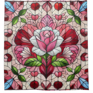 Stained glass floral Valentine's day Shower Curtain