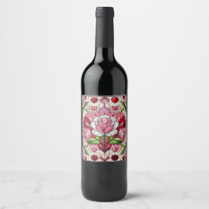 Stained glass floral Valentine's day Wine Label
