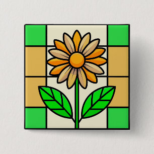 Stained Glass Flower 15 Cm Square Badge