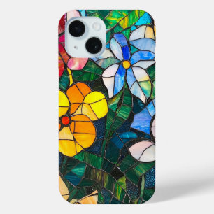 Stained Glass Flower Art Colourful Floral Design iPhone 15 Case