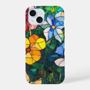 Stained Glass Flower Art Colourful Floral Design iPhone 15 Case