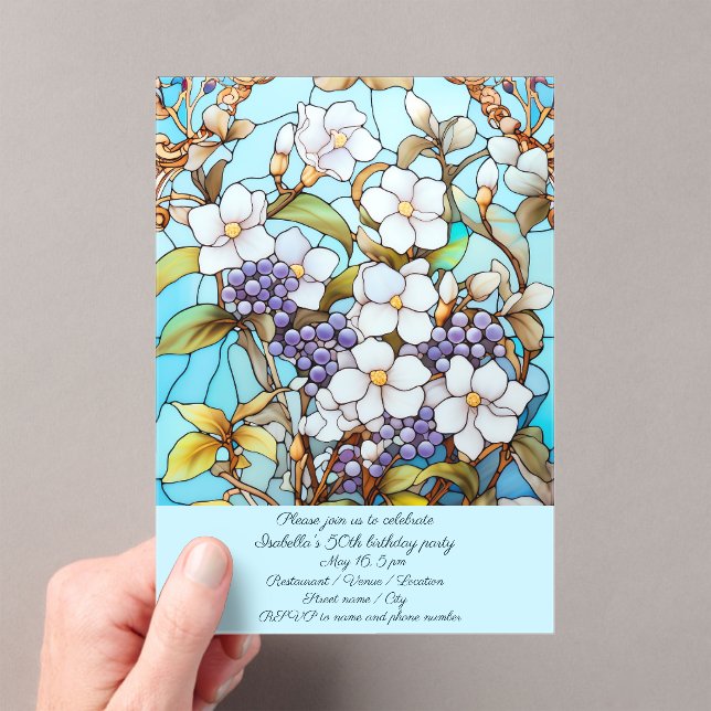 Stained Glass Flowers Birthday Party  Acrylic Invitations (Insitu (Handheld))