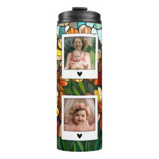 Stained Glass Flowers Photo Frame Thermal Tumbler