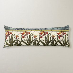 Stained Glass Flowers with Tan Border Body Cushion