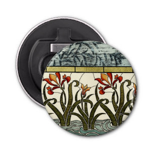 Stained Glass Flowers with Tan Border Bottle Opener