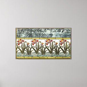 Stained Glass Flowers with Tan Border Canvas Print