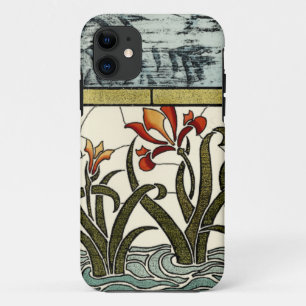 Stained Glass Flowers with Tan Border iPhone 11 Case