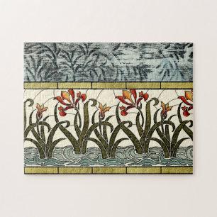 Stained Glass Flowers with Tan Border Jigsaw Puzzle