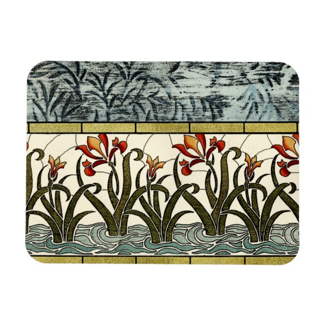 Stained Glass Flowers with Tan Border Magnet (Horizontal)