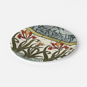 Stained Glass Flowers with Tan Border Paper Plate