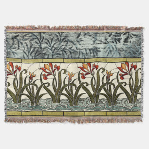 Stained Glass Flowers with Tan Border Throw Blanket