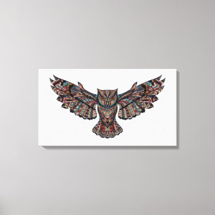 Stained Glass flying owl canvas painting Print