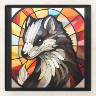 Stained Glass Forest Friend Skunk Glass Coaster