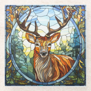 Stained Glass Forest Friend Stag Deer Coaster