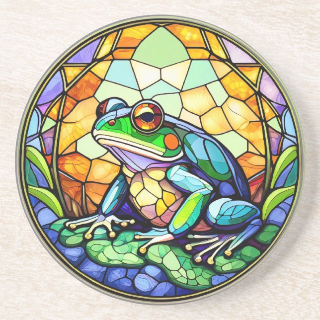 Stained Glass Frog Sandstone Coaster (Front)
