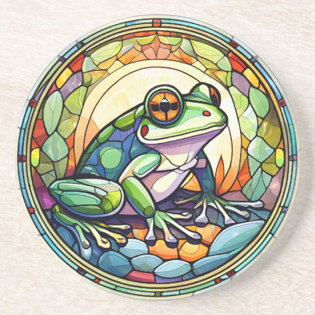 Stained Glass Frog Sandstone Coaster (Front)