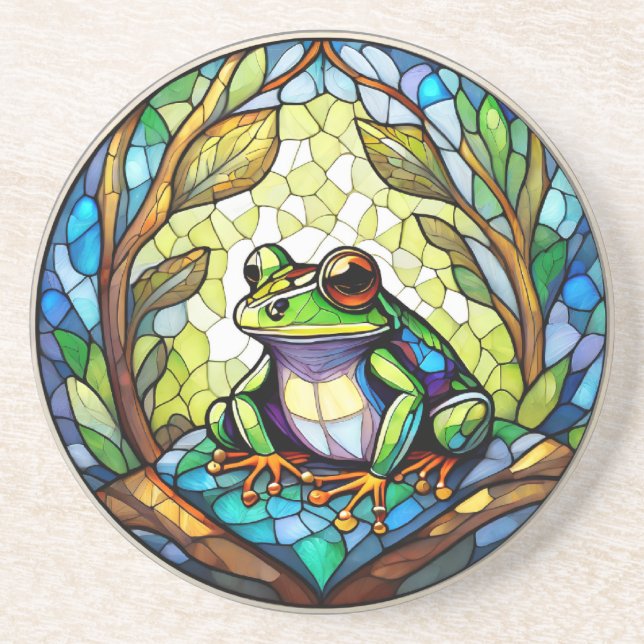 Stained Glass Frog Sandstone Coaster (Front)