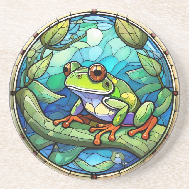 Stained Glass Frog Sandstone Coaster (Front)