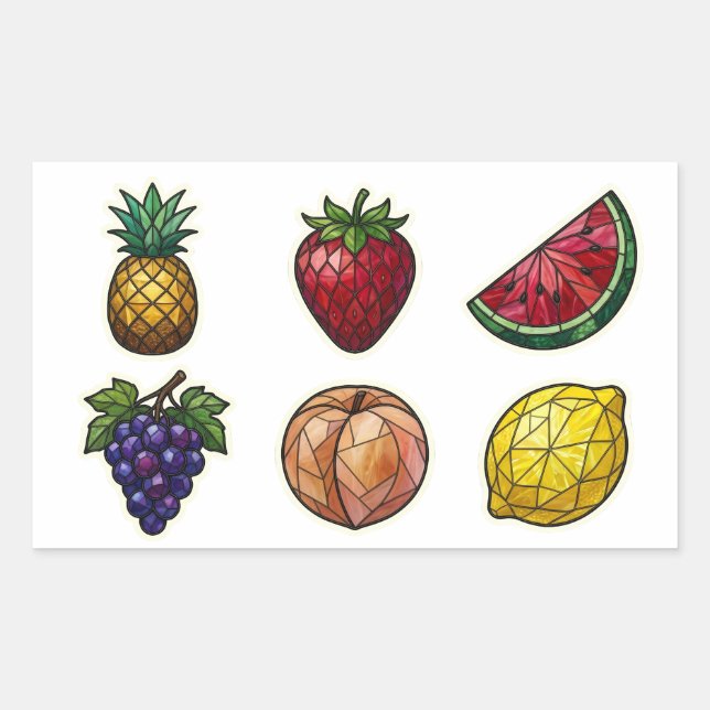 Stained Glass Fruit Medley Rectangular Sticker (Front)