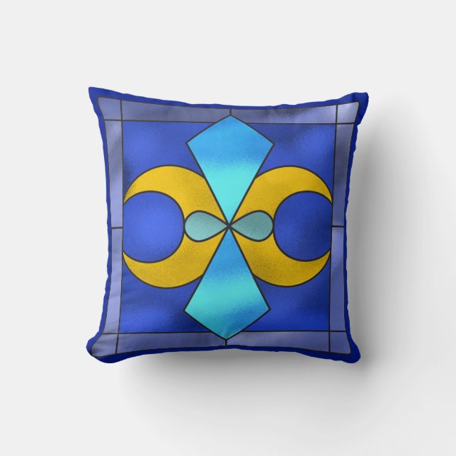 Stained Glass Geometric Moon Throw Pillow (Front)