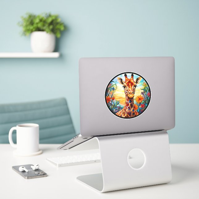 Stained Glass Giraffe Digital Art Laptop Decal (Laptop On Desk)