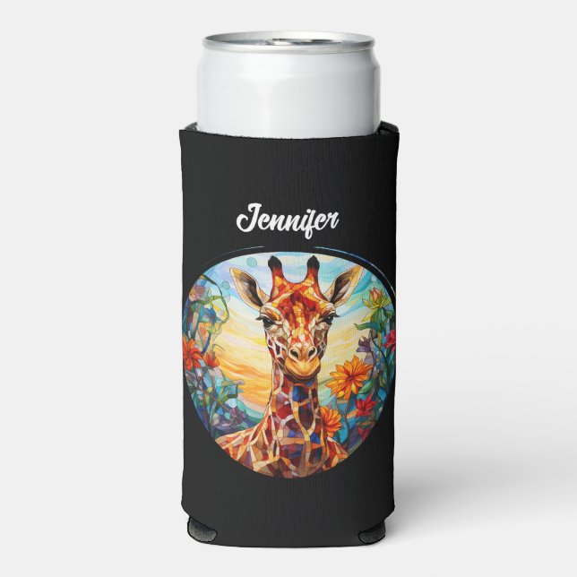Stained Glass Giraffe Personalised Seltzer Can Cooler (Seltzer Front)