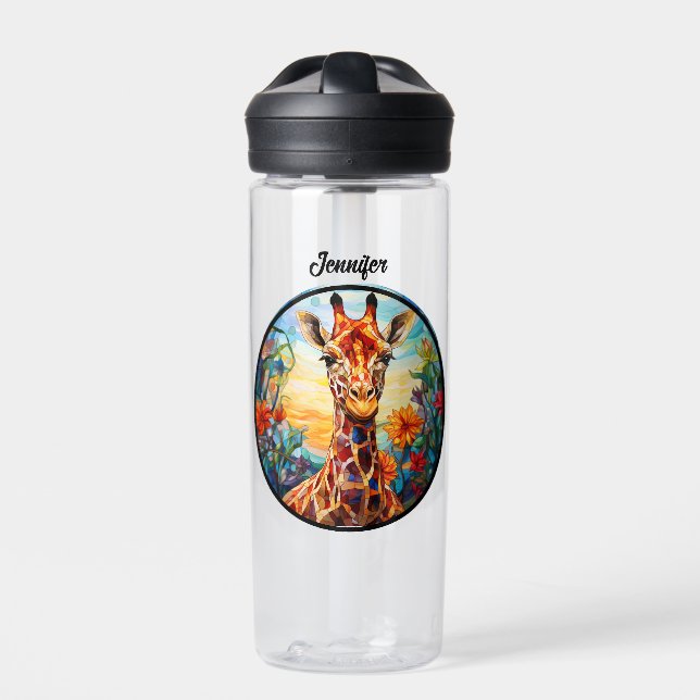 Stained Glass Giraffe Personalised Water Bottle (Front)