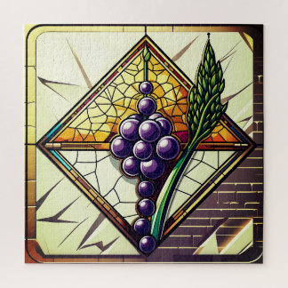 Stained Glass Grapes and Wheat Illustration Jigsaw Puzzle