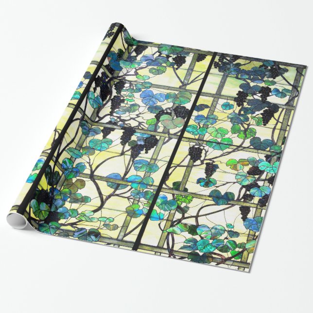 Stained Glass Grapevines Wrapping Paper (Unrolled)