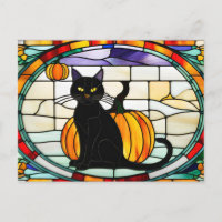 Stained Glass Halloween Black Cat
