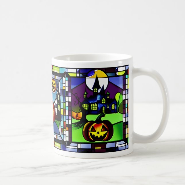 Stained Glass Halloween Haunted House Mug (Right)
