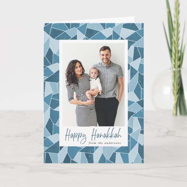 Stained Glass Happy Hanukkah 2 Photo Holiday Card (Front)