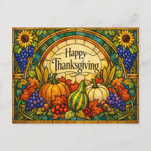 Stained Glass Harvest Happy Thanksgiving Design Holiday Postcard