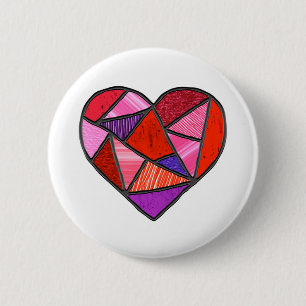 Stained glass heart design mosaic suncatcher love 6 cm round badge