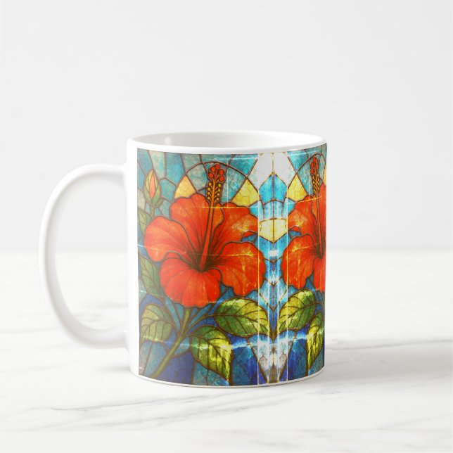 Stained Glass Hibiscus  Coffee Mug (Left)