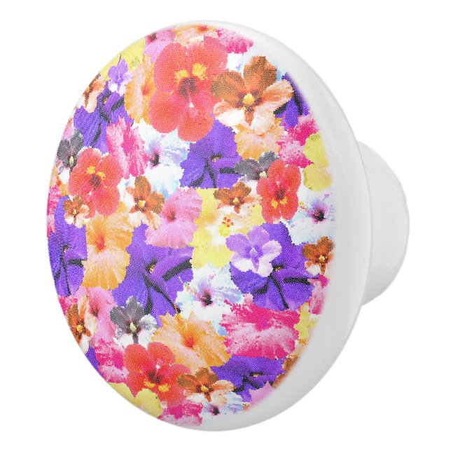 Stained Glass Hibiscus Flowers Collarge, Ceramic Knob (Right)