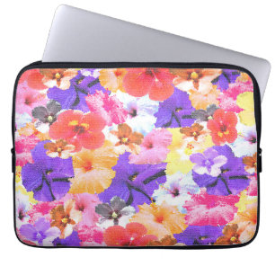 Stained Glass Hibiscus Flowers Collarge, Laptop Sleeve