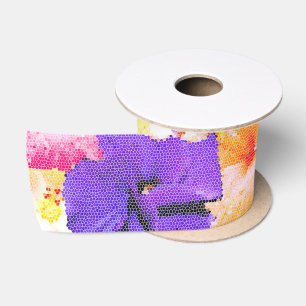 Stained Glass Hibiscus Flowers Collarge, Satin Ribbon
