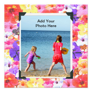 Stained Glass Hibiscus Flowers, Photo Frame Print