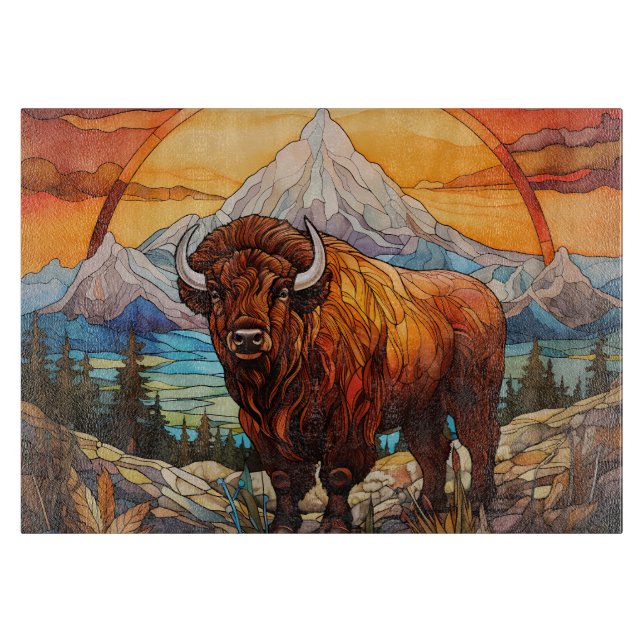 Stained Glass Highland Cow Cutting Board (Front)