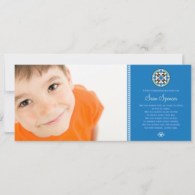 Stained Glass Holy First Communion Photo Keepsake Card (Front)