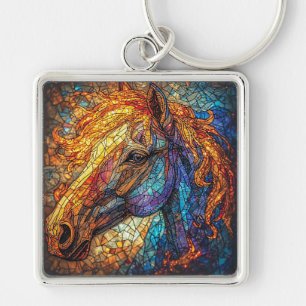 Stained Glass Horse Design Key Ring