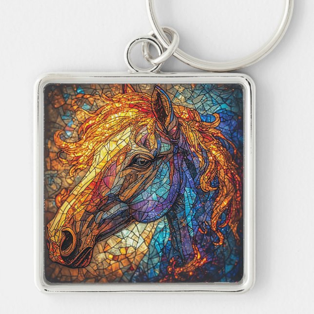 Stained Glass Horse Design Key Ring (Front)